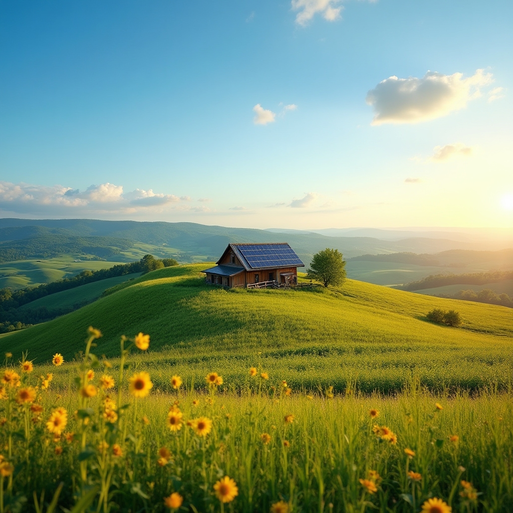 Sunny hillside landscape in Małopolska region, southern Poland, representing high solar irradiation potential