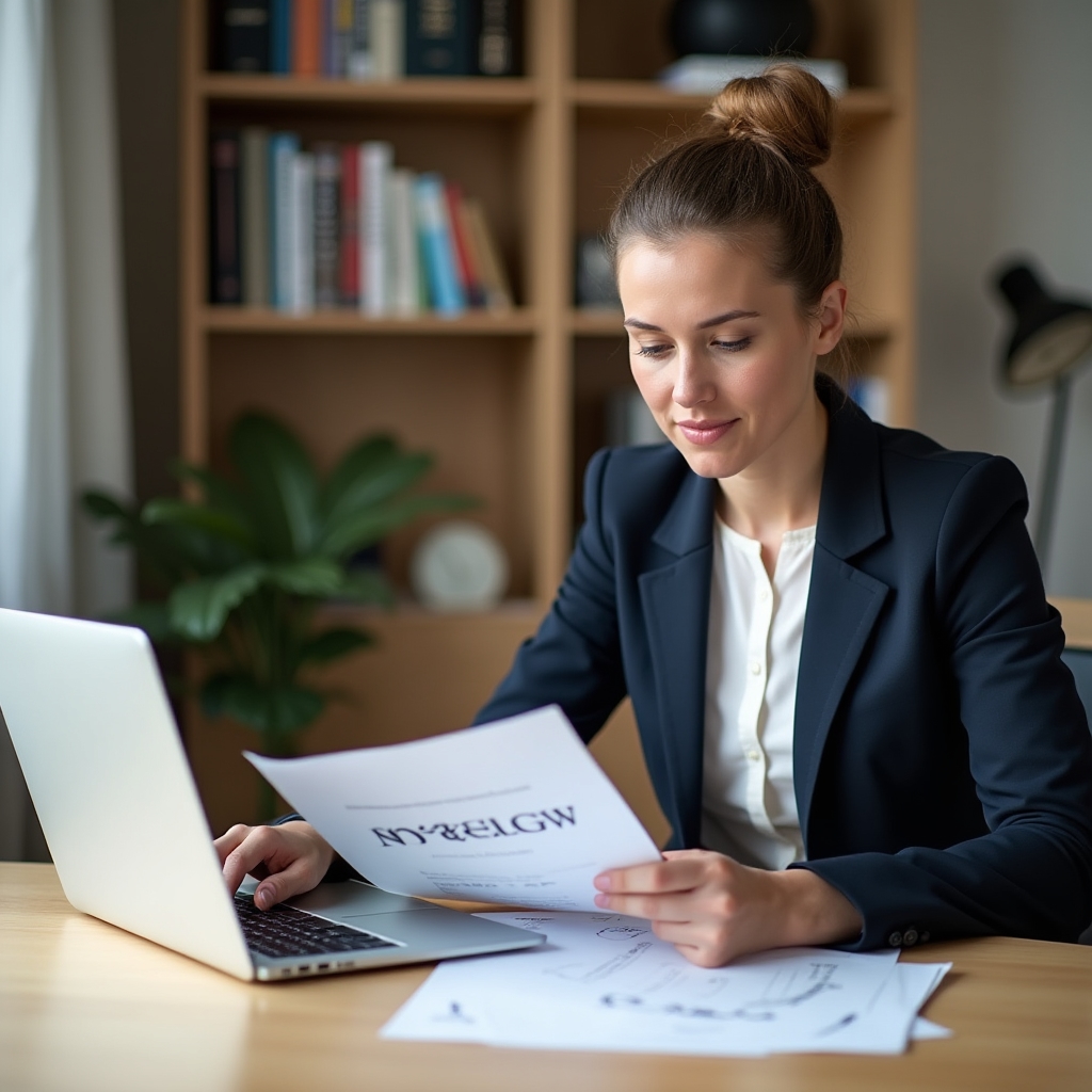 Person reviewing NFOŚiGW Mój Prąd subsidy application documents at a desk